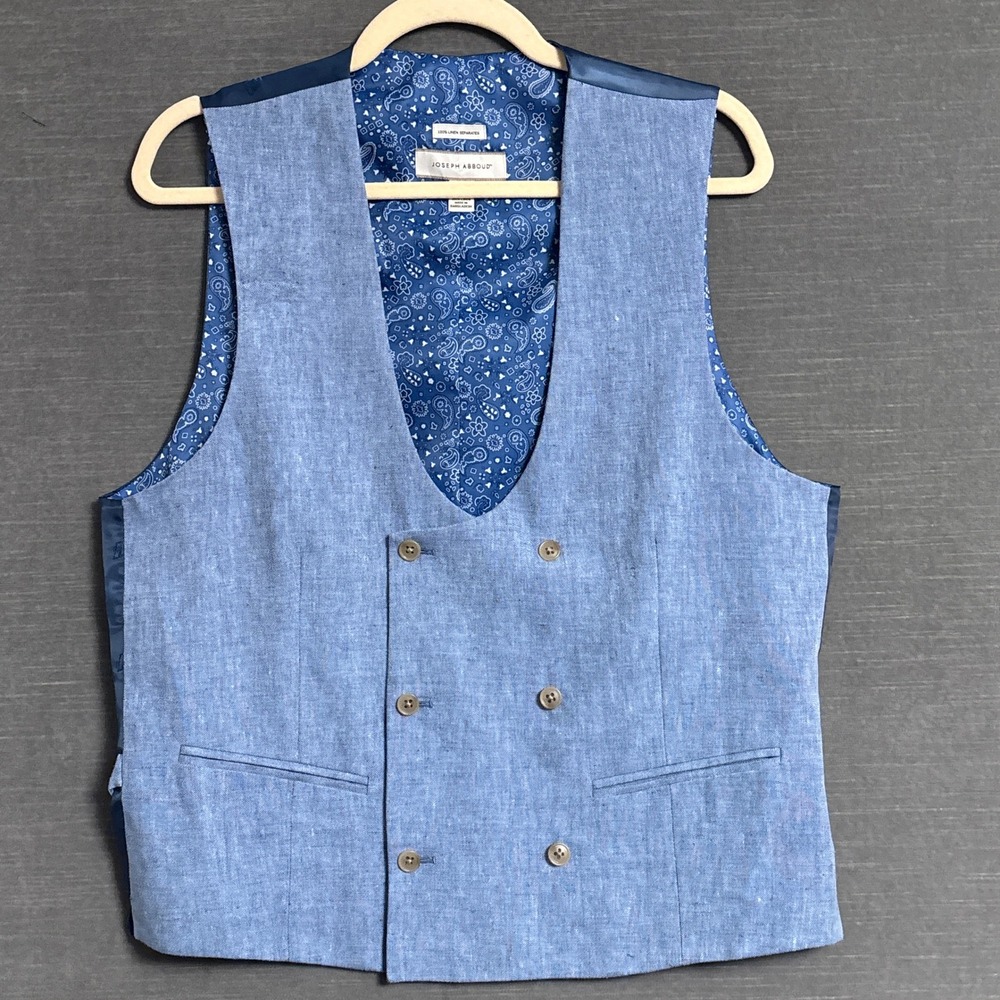 Joseph Abboud Suti Vest M Light Blue Linen Double Breasted Classic Waistcoat